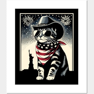 USA Flag Cat 4th of July Funny Patriotic Posters and Art